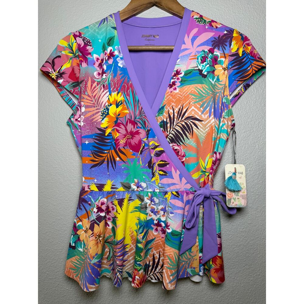 NWT Johnny Was California Wrap Tankini Top Large Tropical Floral Peplum Swim Top - Picture 3 of 10